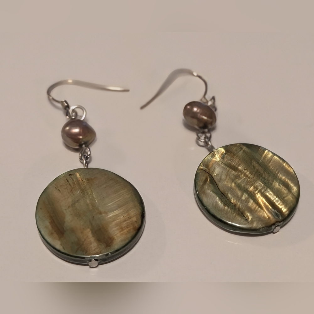 Faux Mother of Pearl Style Dangle Earrings